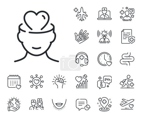 Illustration for Psychology therapy sign. Online doctor, patient and medicine outline icons. Mental health line icon. Love and care symbol. Mental health line sign. Veins, nerves and cosmetic procedure icon. Vector - Royalty Free Image