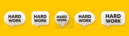 Illustration for Hard work tag. 3d chat speech bubbles set. Job motivational offer. Gym workout slogan message. Hard work talk speech message. Talk box infographics. Vector - Royalty Free Image