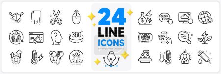 Illustration for Icons set of Low thermometer, Swipe up and Teamwork line icons pack for app with Education, Seo marketing, Electricity power thin outline icon. Quick tips, World weather. Design with 3d stars. Vector - Royalty Free Image
