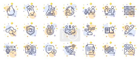 Illustration for Outline set of Edit, Product knowledge and Binary code line icons for web app. Include Diagram chart, Stress, Save planet pictogram icons. Creative design, Eye detect, Business hierarchy signs. Vector - Royalty Free Image