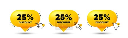 Illustration for 25 percent discount. Click here buttons. Sale offer price sign. Special offer symbol. Discount speech bubble chat message. Talk box infographics. Vector - Royalty Free Image