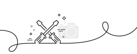 Illustration for Screwdriver line icon. Continuous one line with curl. Repair service sign. Fix instruments symbol. Screwdriverl single outline ribbon. Loop curve pattern. Vector - Royalty Free Image