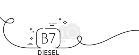 Illustration for Diesel line icon. Continuous one line with curl. B7 fuel sign. Petroleum oil symbol. Diesel single outline ribbon. Loop curve pattern. Vector - Royalty Free Image
