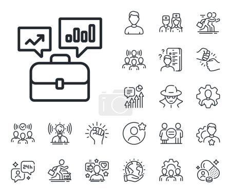 Illustration for Job Interview sign. Specialist, doctor and job competition outline icons. Business portfolio with Growth charts line icon. Business portfolio line sign. Avatar placeholder, spy headshot icon. Vector - Royalty Free Image