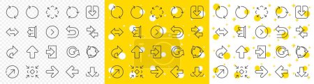 Illustration for Set of Download, Synchronize and Recycle icons. Share arrow icons. Undo, Refresh and Login symbols. Sign out, download and Upload. Universal arrow elements, share, synchronize sign. Vector - Royalty Free Image