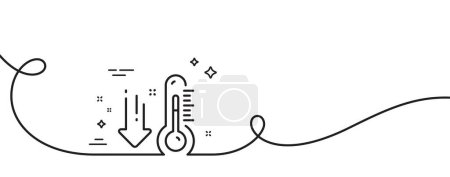Illustration for Low thermometer line icon. Continuous one line with curl. Temperature diagnostic sign. Fever measuring symbol. Low thermometer single outline ribbon. Loop curve pattern. Vector - Royalty Free Image