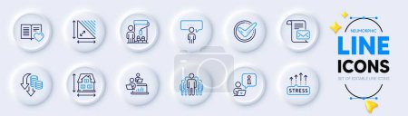 Illustration for Stress grows, House dimension and Love book line icons for web app. Pack of Interview, Consulting business, Mail letter pictogram icons. Triangle area, Group, Teamwork signs. Painter. Vector - Royalty Free Image