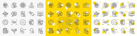 Illustration for Outline Chemistry pipette, Employee hand and Energy growing line icons pack for web with Resilience, Cogwheel, Transmitter line icon. Fan engine, Smile face, Approved mail pictogram icon. Vector - Royalty Free Image
