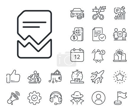 Illustration for Bad File sign. Salaryman, gender equality and alert bell outline icons. Corrupted Document line icon. Paper page concept symbol. Corrupted file line sign. Spy or profile placeholder icon. Vector - Royalty Free Image