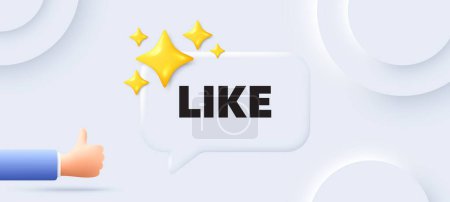 Illustration for Like tag. Neumorphic background with chat speech bubble. Social media message. Favorite or Awesome notification. Like speech message. Banner with like hand. Vector - Royalty Free Image