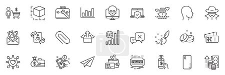 Illustration for Icons pack as Boarding pass, Fastpass and Bribe line icons for app include Send box, Paper plane, Honeymoon cruise outline thin icon web set. Paint brush, Buyer, Laptop insurance pictogram. Vector - Royalty Free Image