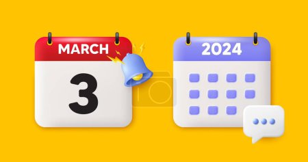 Illustration for Calendar date 3d icon. 3rd day of the month icon. Event schedule date. Meeting appointment time. 3rd day of March month. Calendar event reminder date. Vector - Royalty Free Image