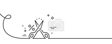 Illustration for Cut tax line icon. Continuous one line with curl. Reduction tax rate sign. Inflation symbol. Cut tax single outline ribbon. Loop curve pattern. Vector - Royalty Free Image