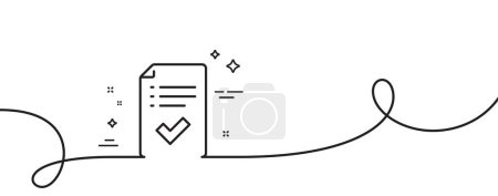 Illustration for Approved checklist line icon. Continuous one line with curl. Accepted or confirmed sign. Report symbol. Approved checklist single outline ribbon. Loop curve pattern. Vector - Royalty Free Image