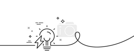 Illustration for Electricity bulb line icon. Continuous one line with curl. Energy type for lamp sign. Lightning bolt symbol. Electricity bulb single outline ribbon. Loop curve pattern. Vector - Royalty Free Image