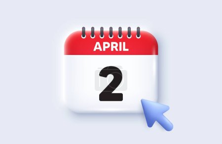 Illustration for 2nd day of the month icon. Calendar date 3d icon. Event schedule date. Meeting appointment time. 2nd day of April month. Calendar event reminder date. Vector - Royalty Free Image