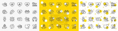 Ilustración de Esquema Amarlo, latido del corazón y mantenga la línea del corazón iconos pack para la web con Amigo, Citas, Icono de línea de letra de amor. Se bueno, Inclusión, Amigos pareja pictograma icono. Sé dulce, Pareja. Vector - Imagen libre de derechos