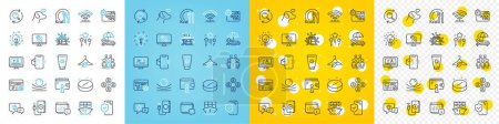 Illustration for Vector icons set of Monitor repair, Augmented reality and Distribution line icons pack for web with Sunscreen, Sunbed, Phone charging outline icon. Calendar, Quick tips. Vector - Royalty Free Image