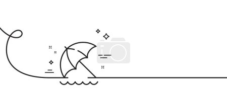 Téléchargez les illustrations : Icône de ligne de parasol. Continu une ligne avec boucle. Parasol solaire. Symbole vacances d'été. Parapluie de plage ruban contour unique. Courbe de boucle. Vecteur - en licence libre de droit