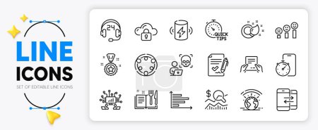 Illustration for Approved agreement, Customer satisfaction and Greenhouse line icons set for app include Cloud protection, Cyber attack, Recipe book outline thin icon. Paint brush, Horizontal chart. Vector - Royalty Free Image