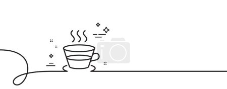 Téléchargez les illustrations : Ligne de café et thé icône. Continu une ligne avec boucle. Panneau de boisson chaude. Symbole de boisson fraîche. Tasse à café ruban contour unique. Courbe de boucle. Vecteur - en licence libre de droit