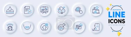 Illustration for Presentation, Chemistry lab and Refresh website line icons for web app. Pack of Vanadium mineral, Waterproof, Cogwheel settings pictogram icons. Chin, Certificate, Voicemail signs. Vector - Royalty Free Image