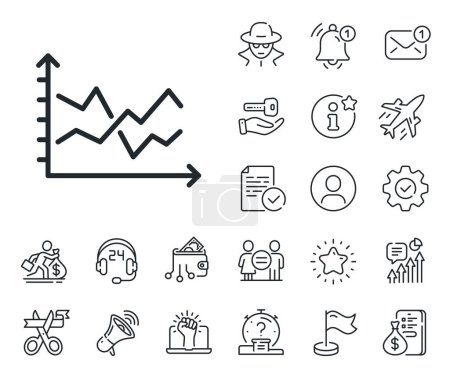 Illustration for Presentation graph sign. Salaryman, gender equality and alert bell outline icons. Diagram chart line icon. Market analytics symbol. Diagram chart line sign. Spy or profile placeholder icon. Vector - Royalty Free Image