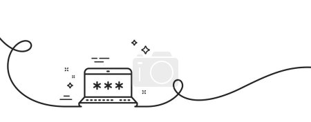 Illustration for Laptop password line icon. Continuous one line with curl. Cyber defence sign. Computer protection symbol. Laptop password single outline ribbon. Loop curve pattern. Vector - Royalty Free Image