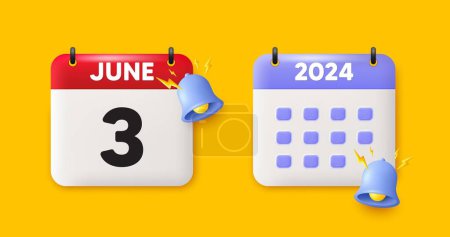 Illustration for Calendar date 3d icon. 3rd day of the month icon. Event schedule date. Meeting appointment time. 3rd day of June month. Calendar event reminder date. Vector - Royalty Free Image