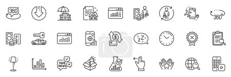 Illustration for Icons pack as Sleep, Credit card and Ranking line icons for app include Money transfer, Chemistry lab, Stand lamp outline thin icon web set. Reject medal, Time, Diagram graph pictogram. Vector - Royalty Free Image