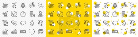 Illustration for Outline Winner podium, Intestine and Software bug line icons pack for web with Recovery data, Education, Difficult stress line icon. Currency exchange, Phone app, Flammable fuel pictogram icon. Vector - Royalty Free Image