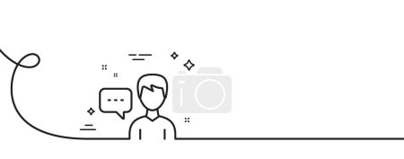 Illustration for User communication line icon. Continuous one line with curl. Male Person with chat speech bubble sign. Human silhouette symbol. Person talk single outline ribbon. Loop curve pattern. Vector - Royalty Free Image