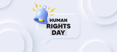 Illustration for Human rights day message. Neumorphic background with chat speech bubble. Celebrate a civil day. International society freedom. Human rights day speech message. Banner with bell. Vector - Royalty Free Image
