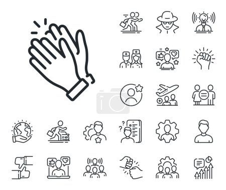 Illustration for Clap sign. Specialist, doctor and job competition outline icons. Clapping hands line icon. Victory gesture symbol. Clapping hands line sign. Avatar placeholder, spy headshot icon. Vector - Royalty Free Image