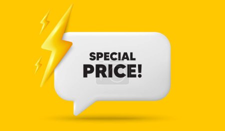 Illustration for Special price tag. 3d speech bubble banner with power energy. Sale sign. Advertising Discounts symbol. Special price chat speech message. 3d offer talk box. Vector - Royalty Free Image