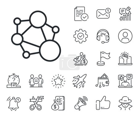 Illustration for Social network sign. Salaryman, gender equality and alert bell outline icons. Integrity line icon. Core value symbol. Integrity line sign. Spy or profile placeholder icon. Vector - Royalty Free Image