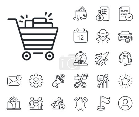 Illustration for Sale Marketing symbol. Salaryman, gender equality and alert bell outline icons. Shopping cart line icon. Special offer sign. Shopping cart line sign. Spy or profile placeholder icon. Vector - Royalty Free Image