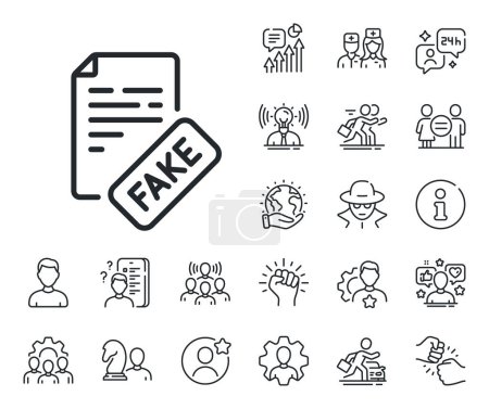 Illustration for Propaganda conspiracy document sign. Specialist, doctor and job competition outline icons. Fake news line icon. Wrong truth symbol. Fake news line sign. Avatar placeholder, spy headshot icon. Vector - Royalty Free Image