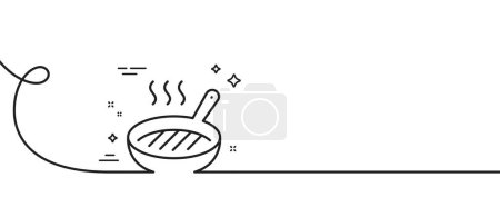 Illustration for Grill pan line icon. Continuous one line with curl. Cooking food griddle sign. Hot frying pan symbol. Grill pan single outline ribbon. Loop curve pattern. Vector - Royalty Free Image