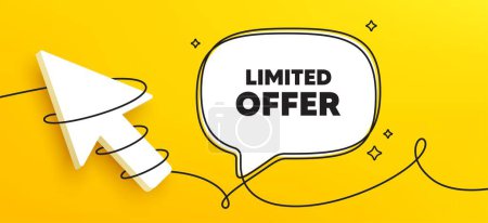Illustration for Limited offer tag. Continuous line chat banner. Special promo sign. Sale promotion symbol. Limited offer speech bubble message. Wrapped 3d cursor icon. Vector - Royalty Free Image