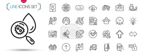 Illustration for Pack of 5g internet, Vip mail and Phone search line icons. Include Project deadline, Home charging, Verify pictogram icons. Upload, Employee hand, Map signs. Water analysis, Inflation, Tractor. Vector - Royalty Free Image