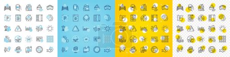 Illustration for Vector icons set of Report document, Air conditioning and Incubator line icons pack for web with Vip star, Launder money, Sun energy outline icon. Deflation, Density, Cake pictogram. Vector - Royalty Free Image