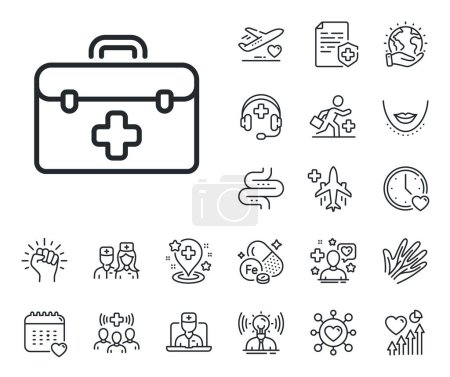 Illustration for Medicical kit sign. Online doctor, patient and medicine outline icons. First aid line icon. Pharmacy medication symbol. First aid line sign. Veins, nerves and cosmetic procedure icon. Vector - Royalty Free Image