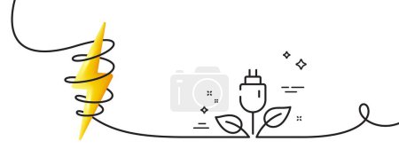 Illustration for Eco power line icon. Continuous one line with curl. Electric energy sign. Charging plug symbol. Eco power single outline ribbon. Loop curve with energy. Vector - Royalty Free Image
