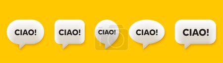 Ilustración de Etiqueta de bienvenida Ciao. 3d burbujas de chat de voz conjunto. Hola oferta de invitación. Mensaje de felicitación formal. Ciao habla mensaje de discurso. Talk box infografías. Vector - Imagen libre de derechos