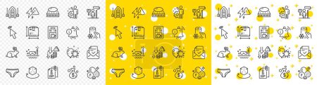 Illustration for Outline Balloon dart, Deflation and Refrigerator app line icons pack for web with Coffee maker, Box size, Fluorine mineral line icon. Scuba diving, Augmented reality. Vector - Royalty Free Image