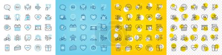 Illustration for Vector icons set of Fishing reel, Puzzle and Puzzle options line icons pack for web with Air balloon, Bike attention, Yummy smile outline icon. Online shopping, Smartphone buying. Vector - Royalty Free Image