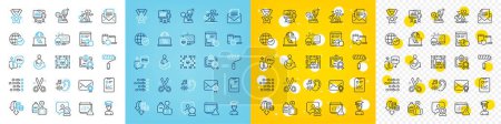 Illustration for Vector icons set of Info, Binary code and Share line icons pack for web with Certificate, Microscope, Mail correspondence outline icon. Video conference, Presentation, Verified mail pictogram. Vector - Royalty Free Image