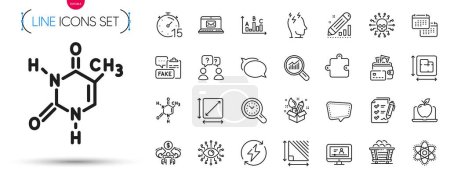 Illustration for Pack of Calendar, Renewable power and Online video line icons. Include Chat message, Laptop, Talk bubble pictogram icons. Data analysis, Chemistry atom, Survey checklist signs. Vector - Royalty Free Image