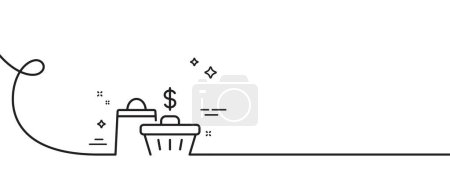 Illustration for Shopping cart line icon. Continuous one line with curl. Customer sale bag sign. Supermarket purchases symbol. Sale bags single outline ribbon. Loop curve pattern. Vector - Royalty Free Image
